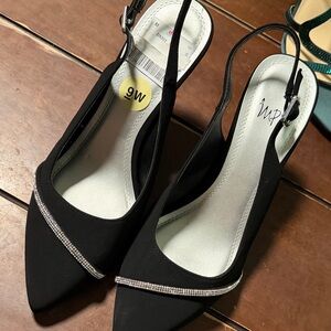 Impo Black Slingback Heels with Silver Accent